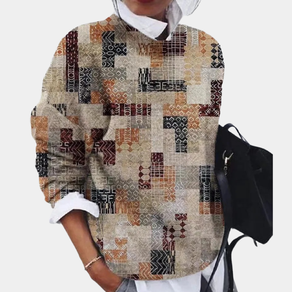 Maëlle | Dames wintertrui met etnische print en ronde hals