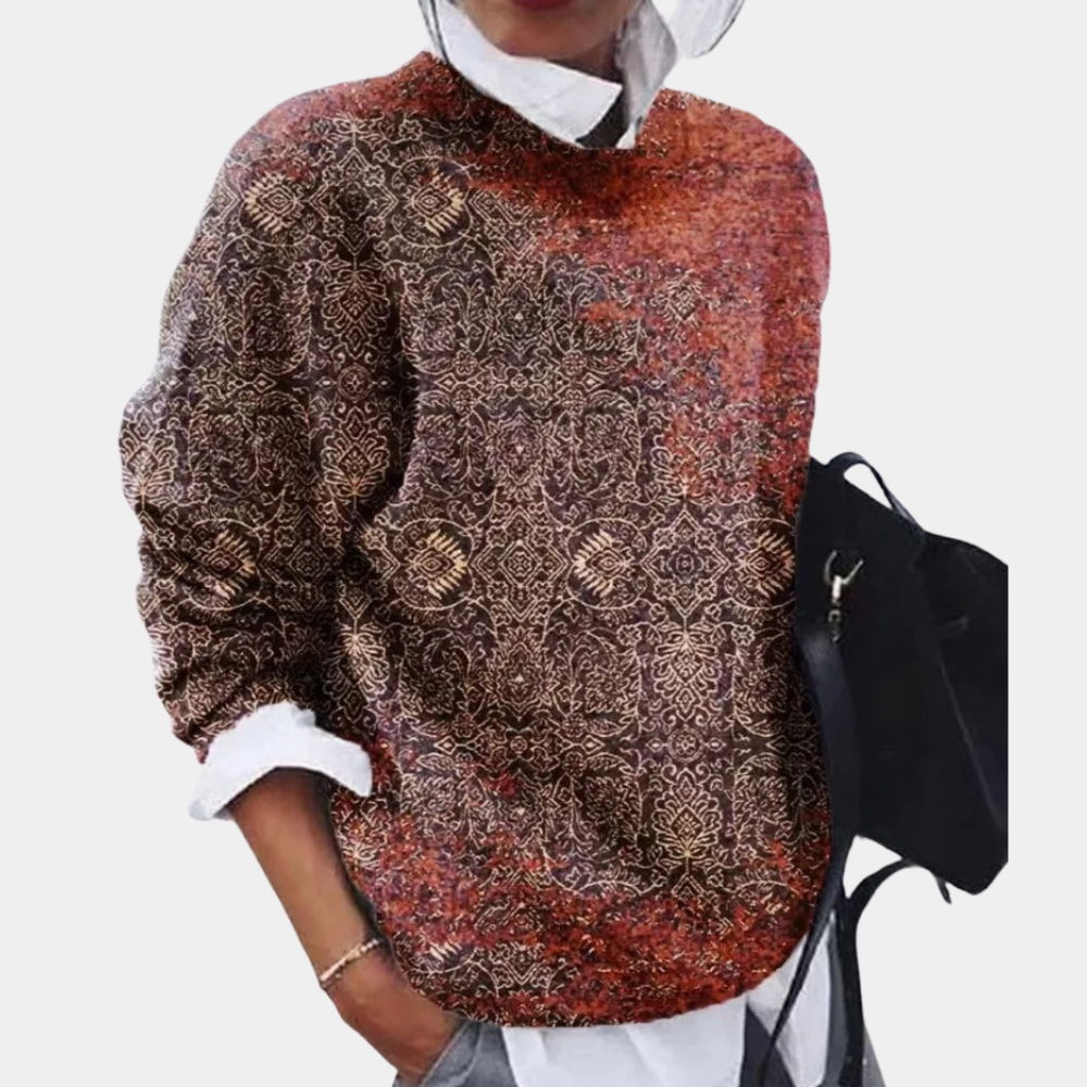 Maëlle | Dames wintertrui met etnische print en ronde hals