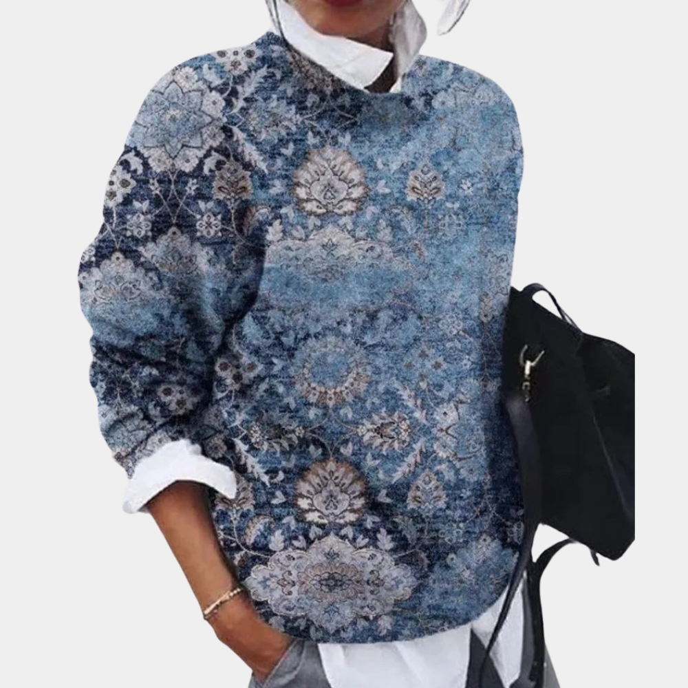 Maëlle | Dames wintertrui met etnische print en ronde hals