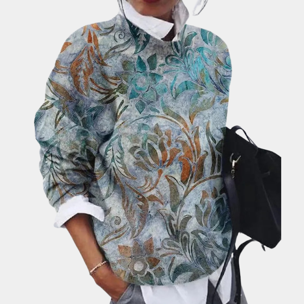 Maëlle | Dames wintertrui met etnische print en ronde hals