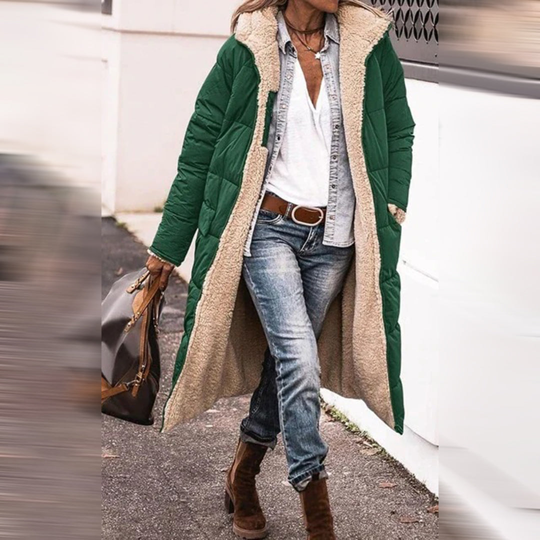 Mila | Lange dames gewatteerde winterjas met voering en capuchon