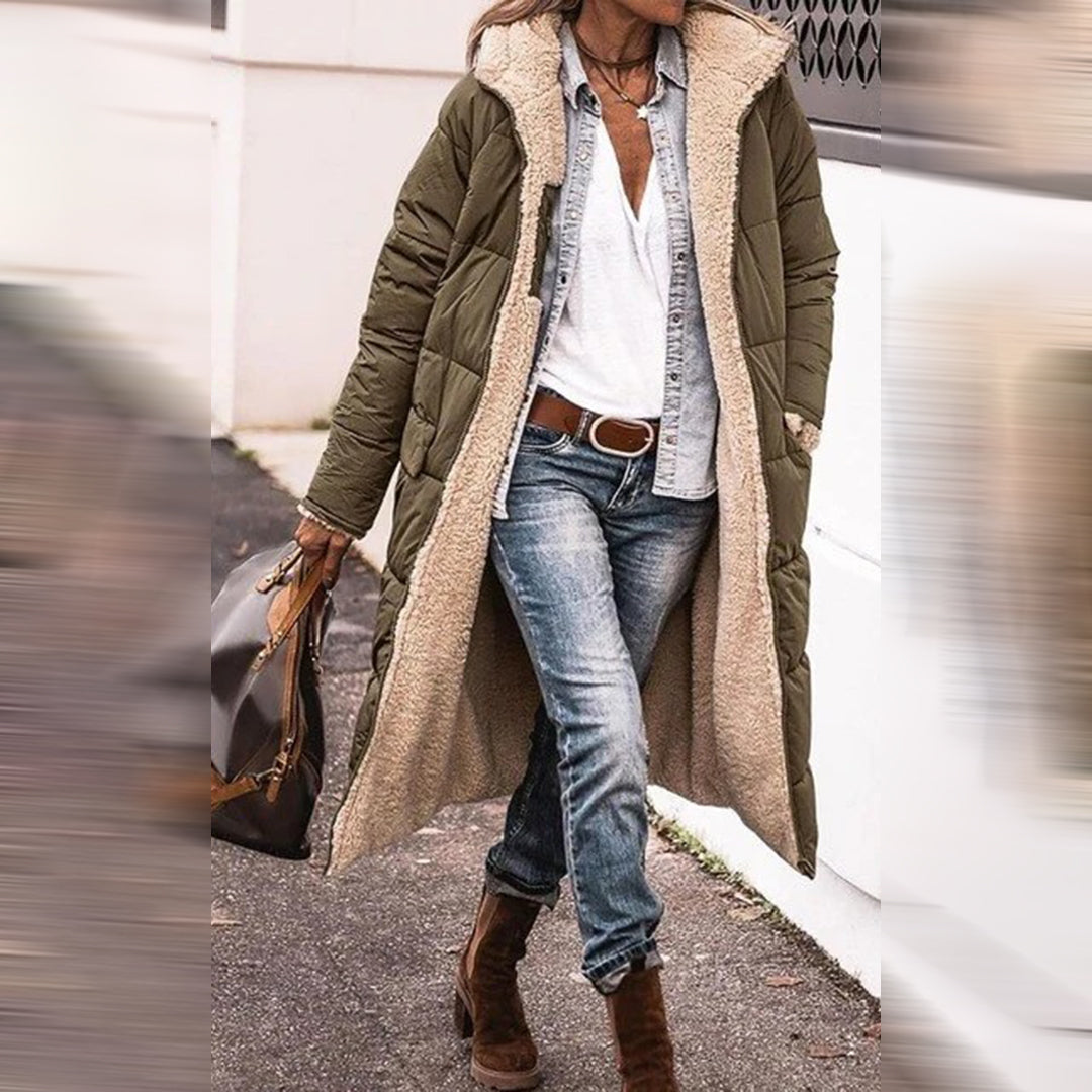 Mila | Lange dames gewatteerde winterjas met voering en capuchon