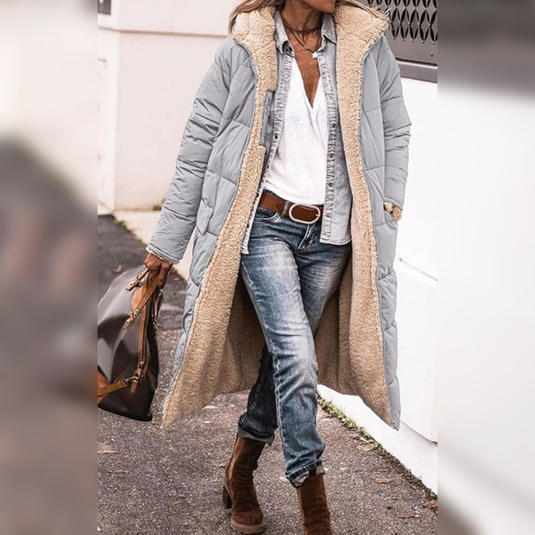 Mila | Lange dames gewatteerde winterjas met voering en capuchon