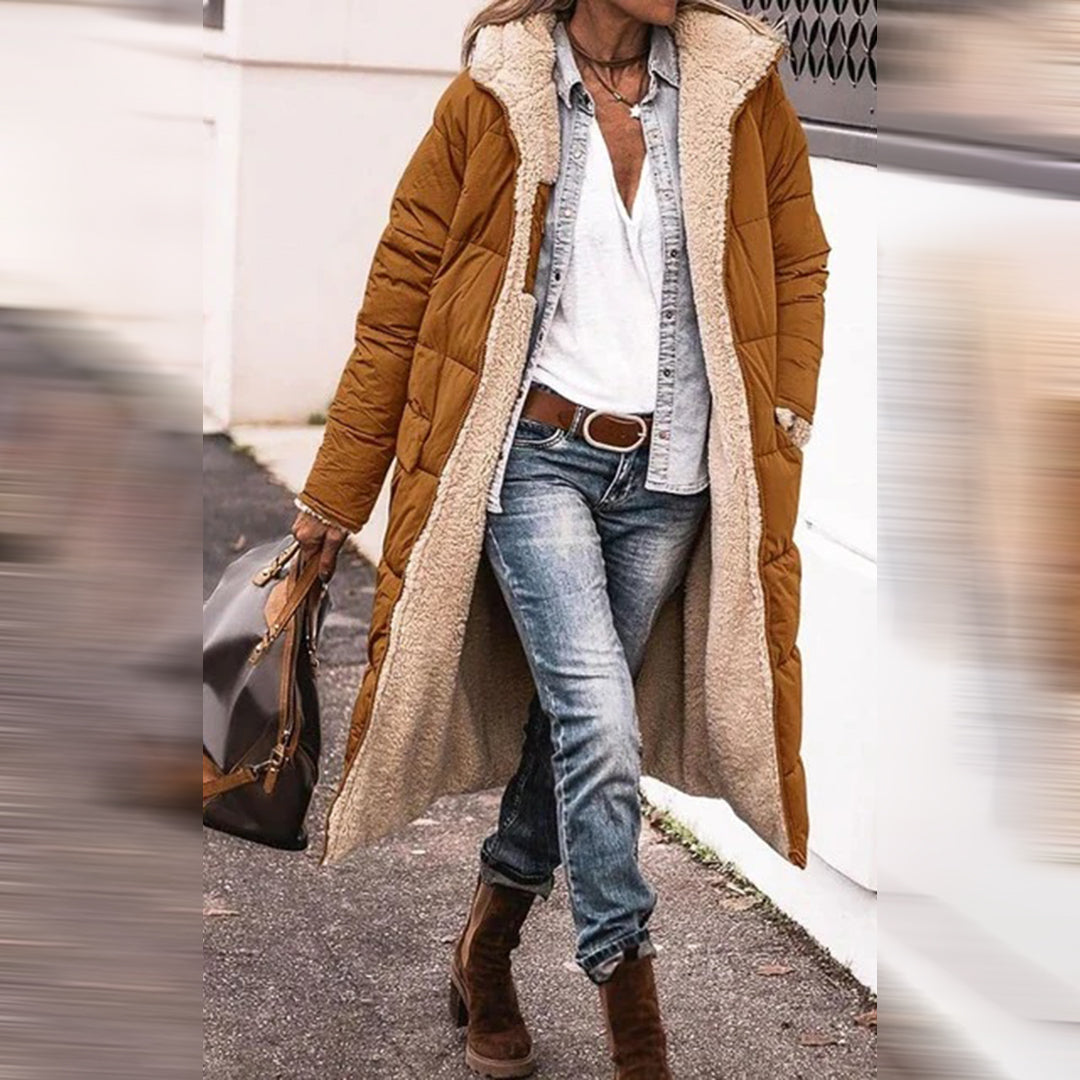 Mila | Lange dames gewatteerde winterjas met voering en capuchon