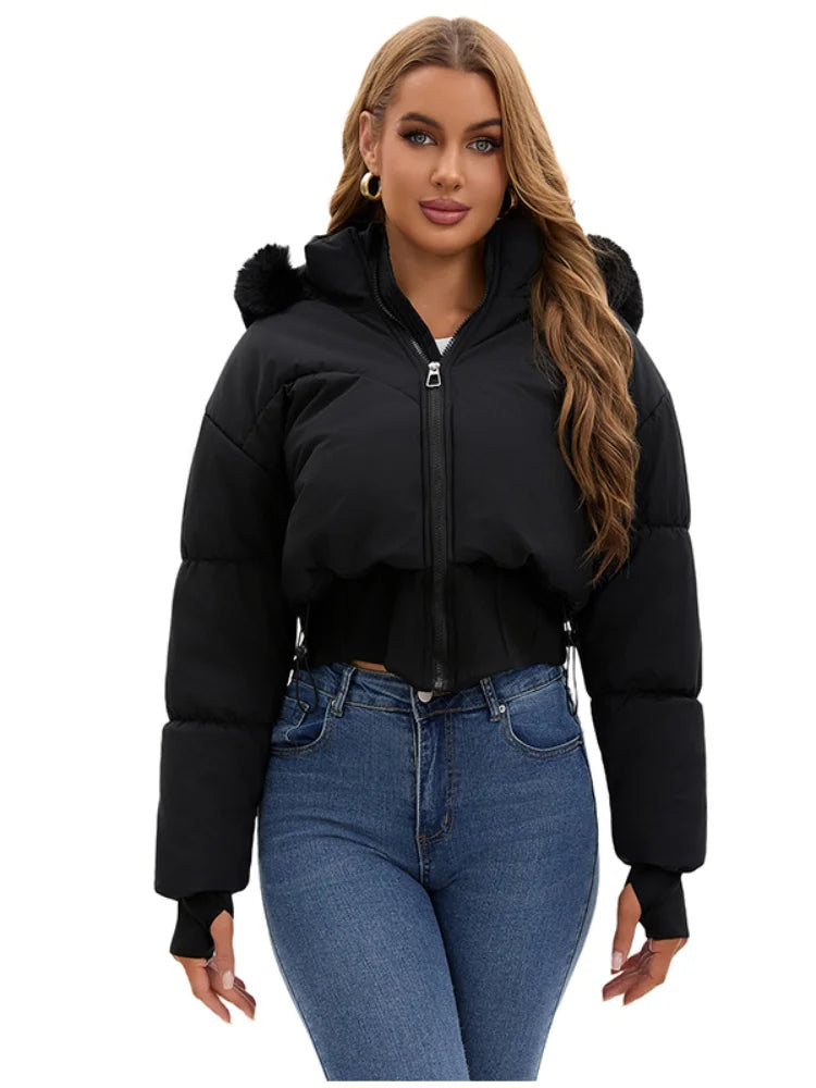 Sarah | Korte winterjas met capuchon en bontkraag voor dames