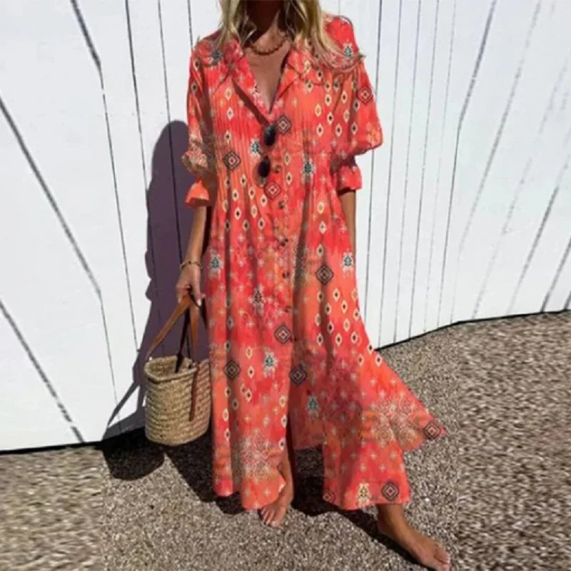 Bo - Bohemian maxi jurk met V-hals dames