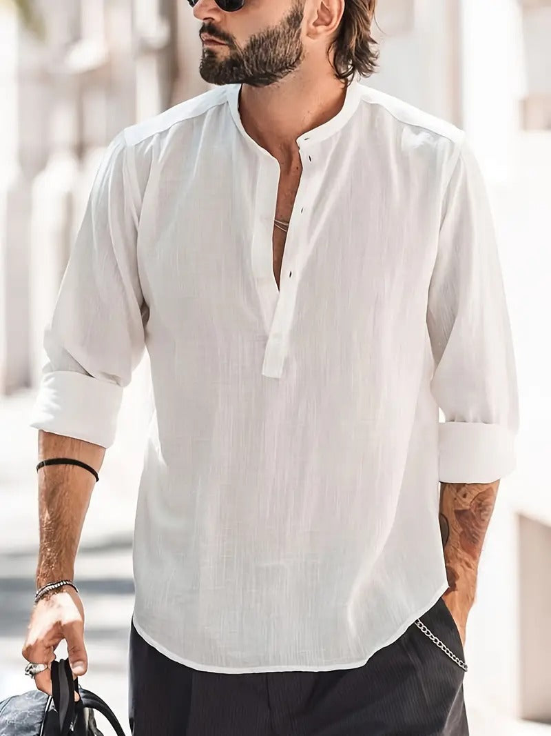 Heren linnen overhemd lange mouw – Tijdloos design met vintage details voor een stijlvolle zomerse look