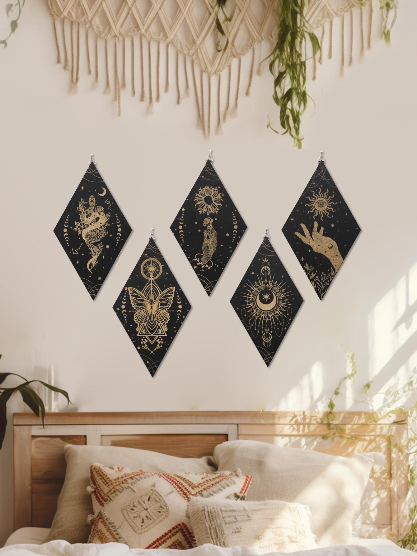 Houten Diamant Wanddecor - Maanverlichte Magie voor je Interieur