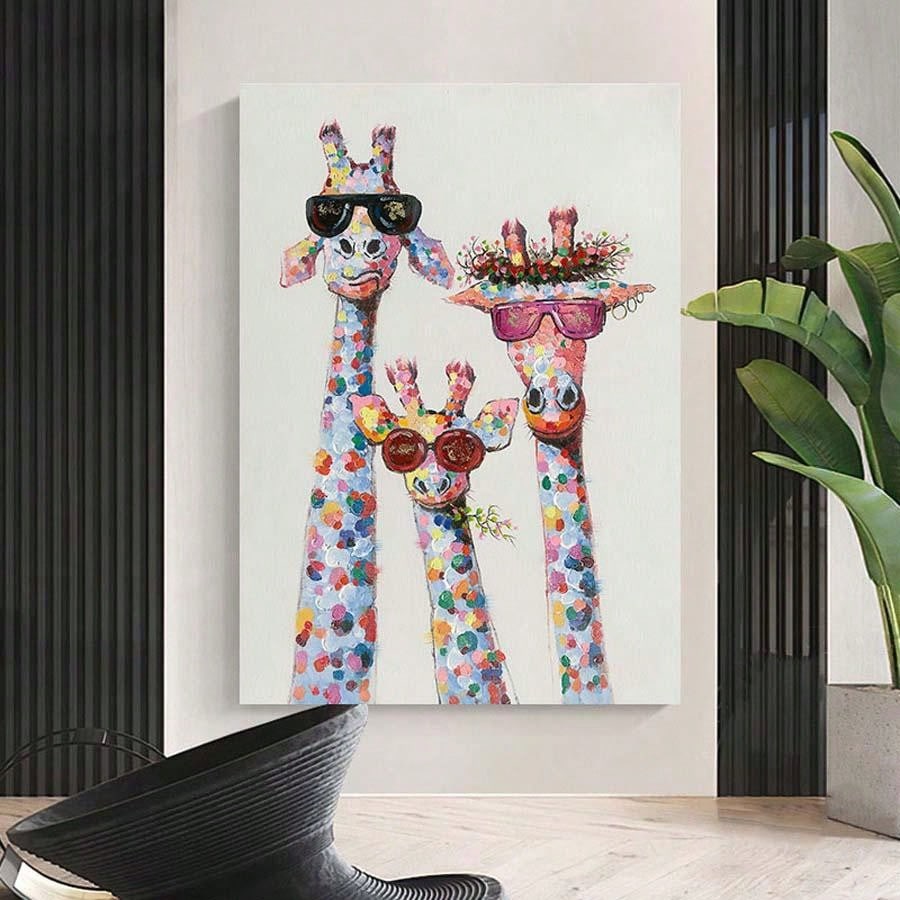 Schattige Giraffenfamilie Canvas - Perfecte Kinderkamerdecoratie