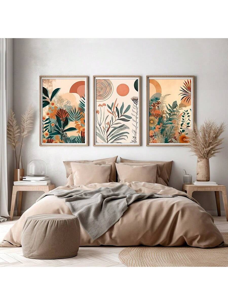 Boho Bloemen Poster Set (3 stuks) - Mid-Century Moderne Muurdecoratie