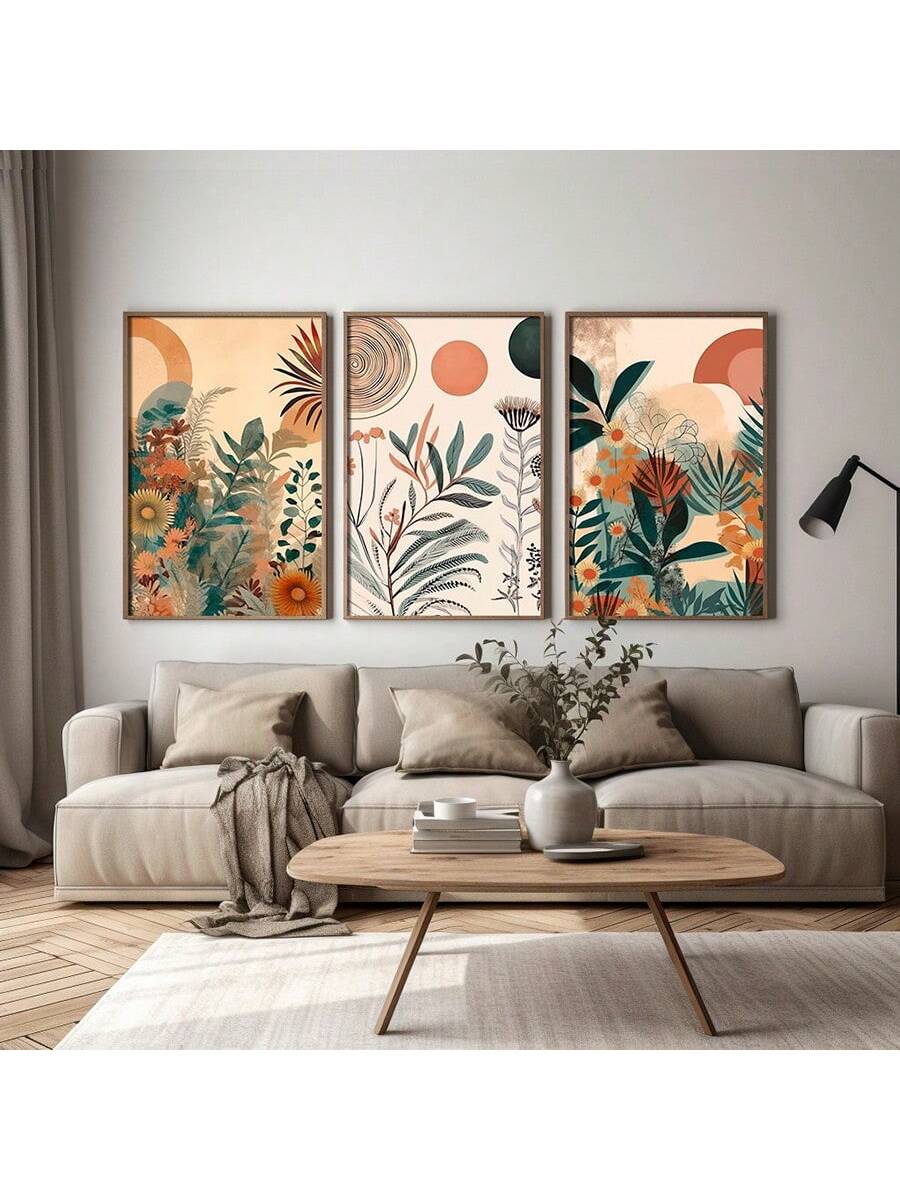 Boho Bloemen Poster Set (3 stuks) - Mid-Century Moderne Muurdecoratie