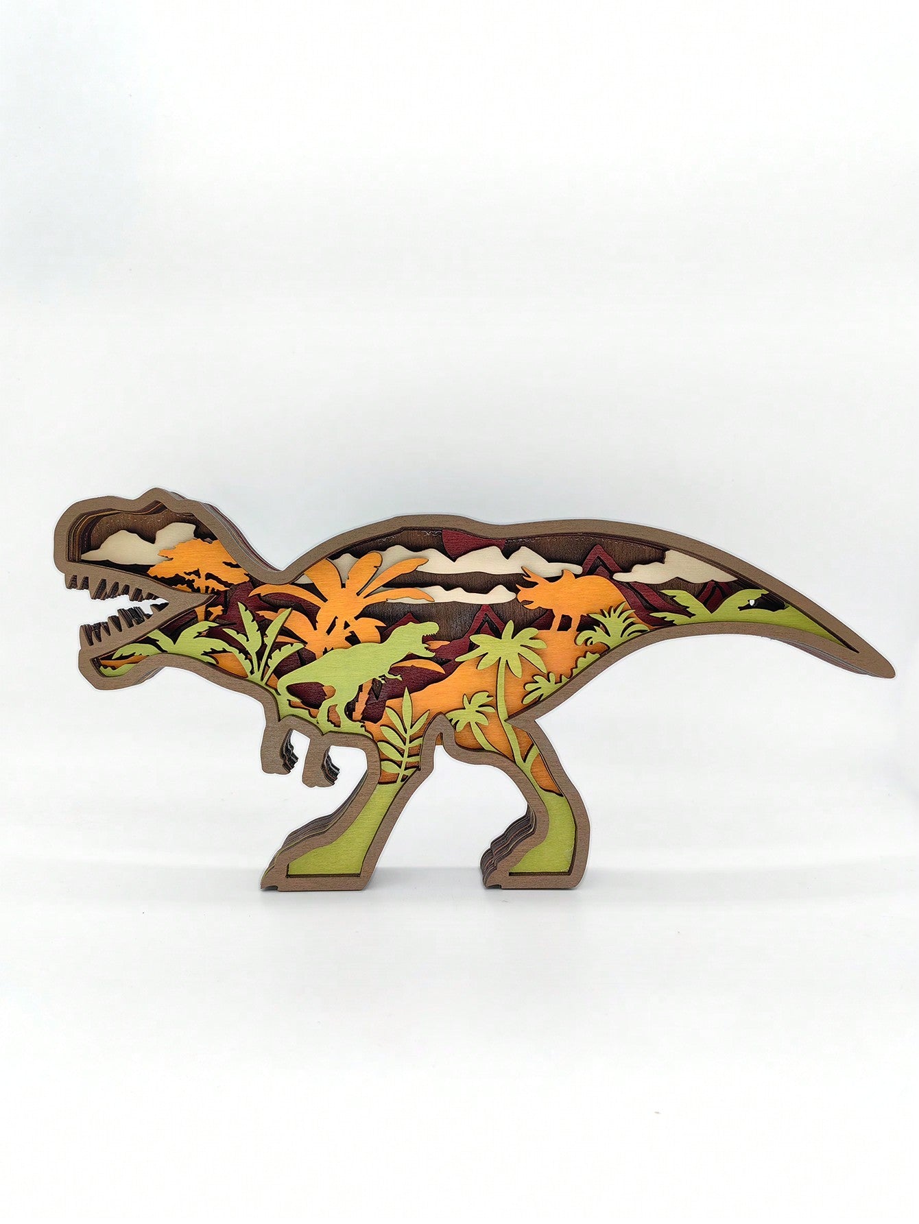 Dinosaurus Plezier: Handgemaakte T-Rex Houten Ornament - Huis & Kantoor Decor