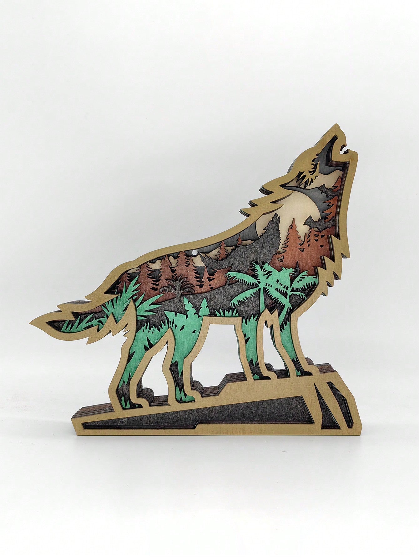 Handgemaakte Houten Wolffiguur - Exquise Bosdieren Decoratie voor Huis & Kantoor