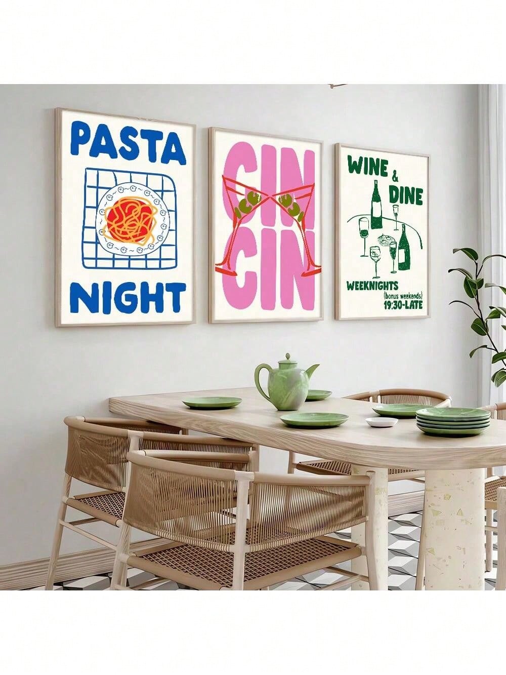 Chique Keuken Poster Set - Cin Cin, Cheers & Culinaire Kunst