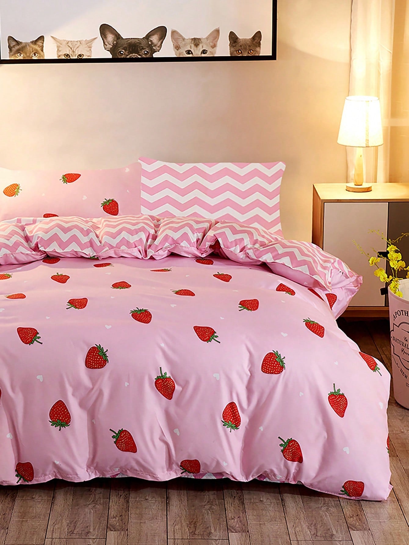 Aardbeiendroom - 3-delige Kinderbeddenset in Roze Polyester