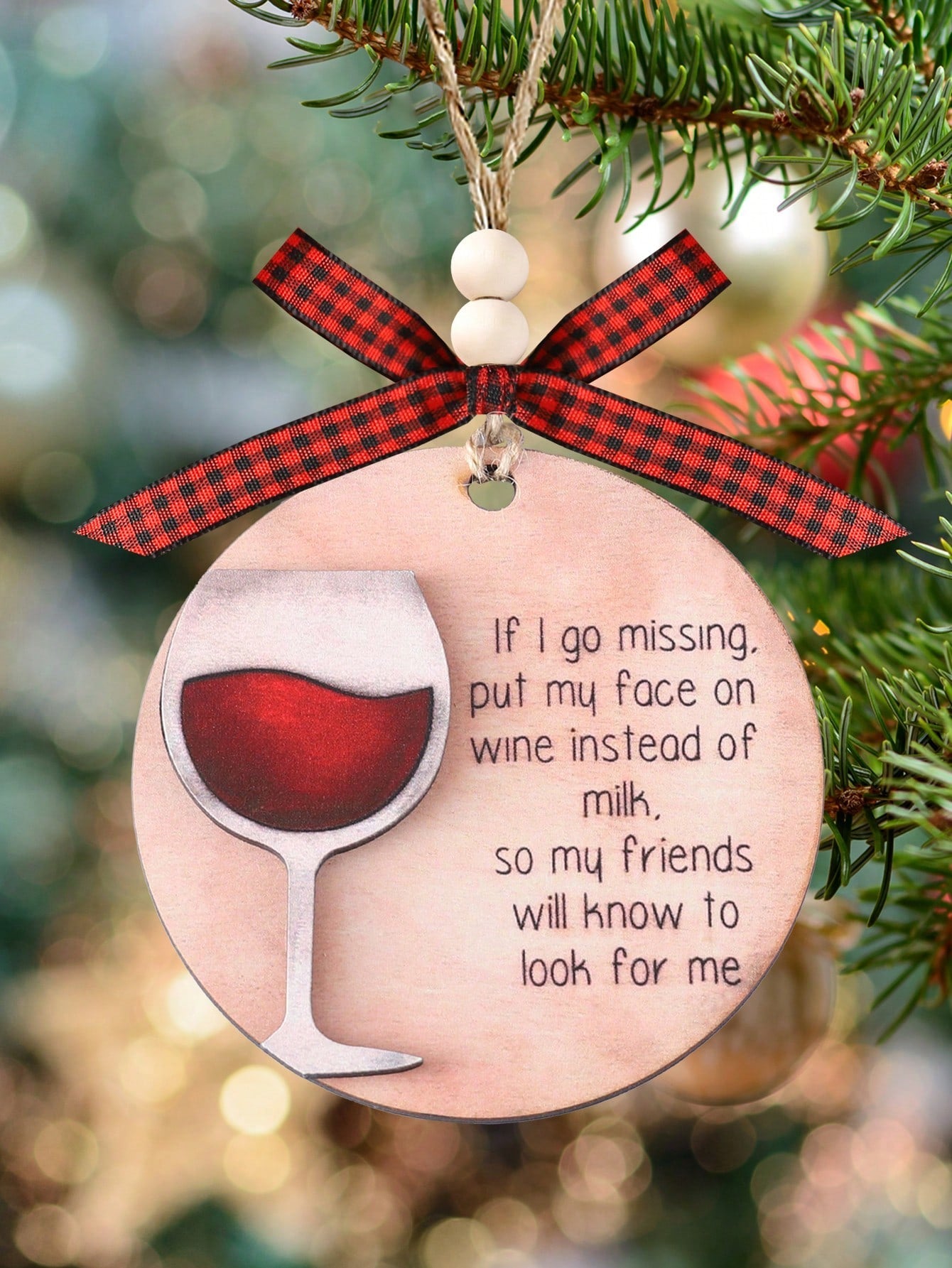 Grappige Wijnliefhebber Kerstversiering: 'If I Go Missing, Put My Face on Wine' - Perfecte Feestdecoratie