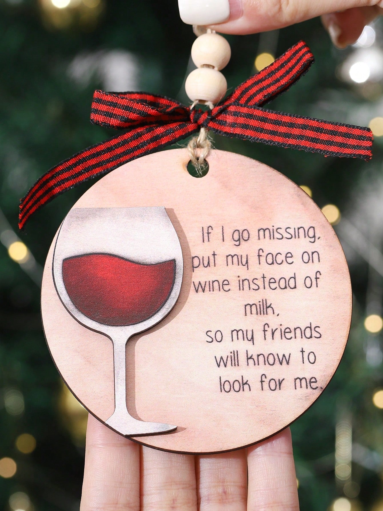 Grappige Wijnliefhebber Kerstversiering: 'If I Go Missing, Put My Face on Wine' - Perfecte Feestdecoratie