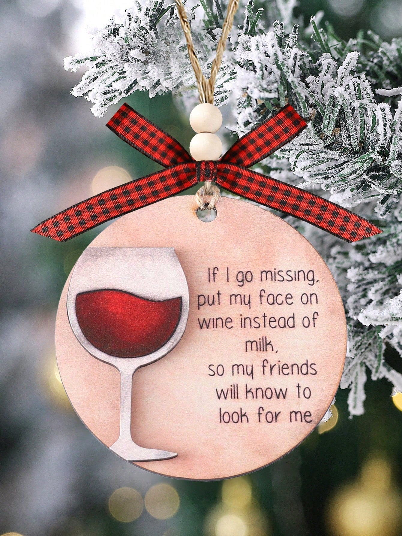 Grappige Wijnliefhebber Kerstversiering: 'If I Go Missing, Put My Face on Wine' - Perfecte Feestdecoratie