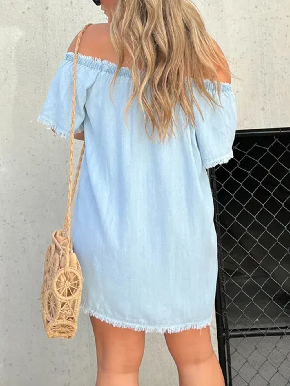 SoClo - One-shoulder denim mini-jurk