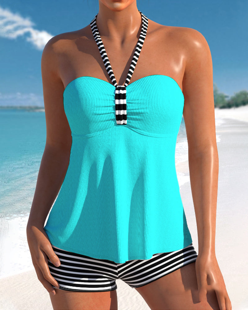 Kiara - Tankini met halternek en streepprint