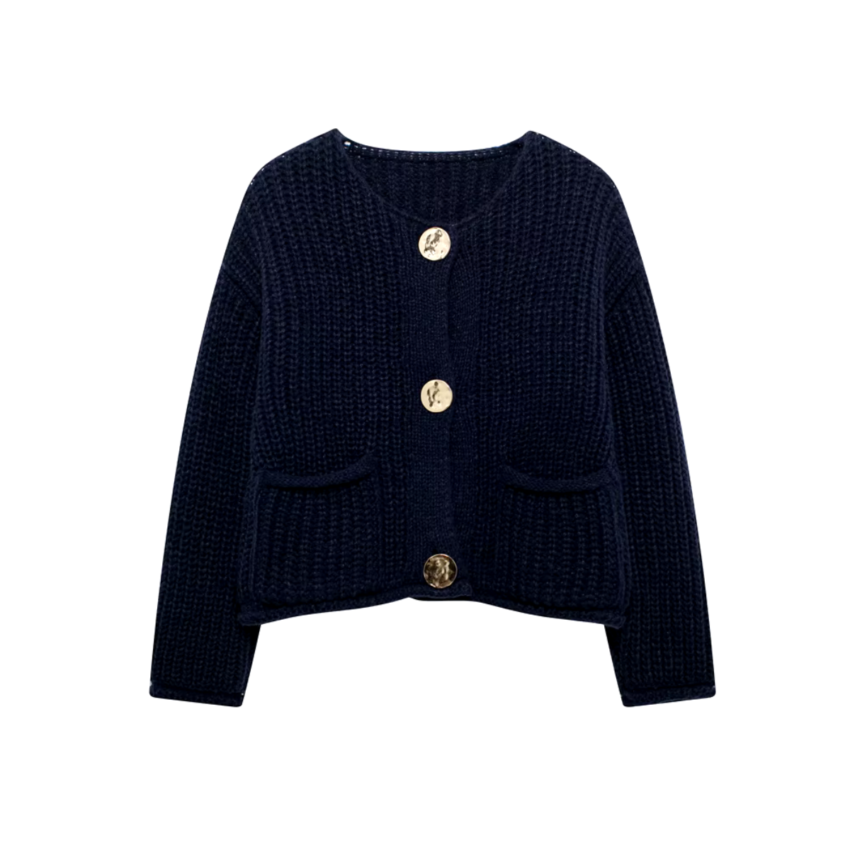 Navy gebreid en geknoopt vest met charme