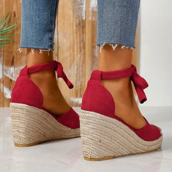 MonLu Espadrille sleehak sandalen met veters