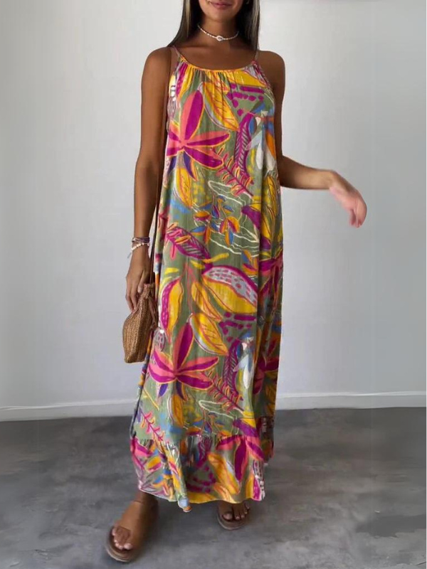 MiSun - Zomerse Casual Maxi Jurk zonder Mouwen en Kleurrijke Print