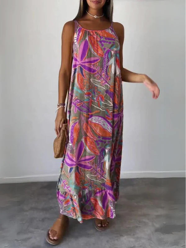 MiSun - Zomerse Casual Maxi Jurk zonder Mouwen en Kleurrijke Print