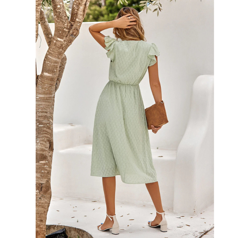 Julia - Zomerse midi jurk met korte mouwen en ruches dames