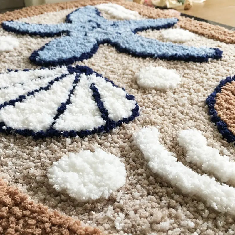 Handgetufte Badmat OceanCharm – Zeester- en Schelpmotieven