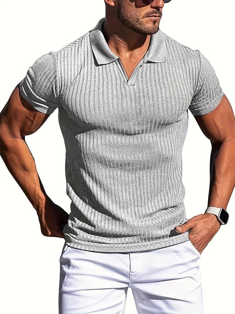 Alec - Ribbed Slimfit Polo met Moderne Pasvorm