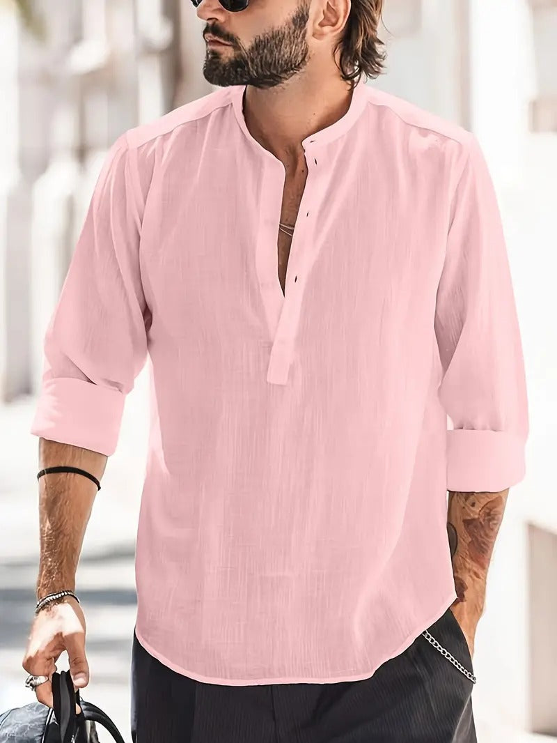 Heren linnen overhemd lange mouw – Tijdloos design met vintage details voor een stijlvolle zomerse look