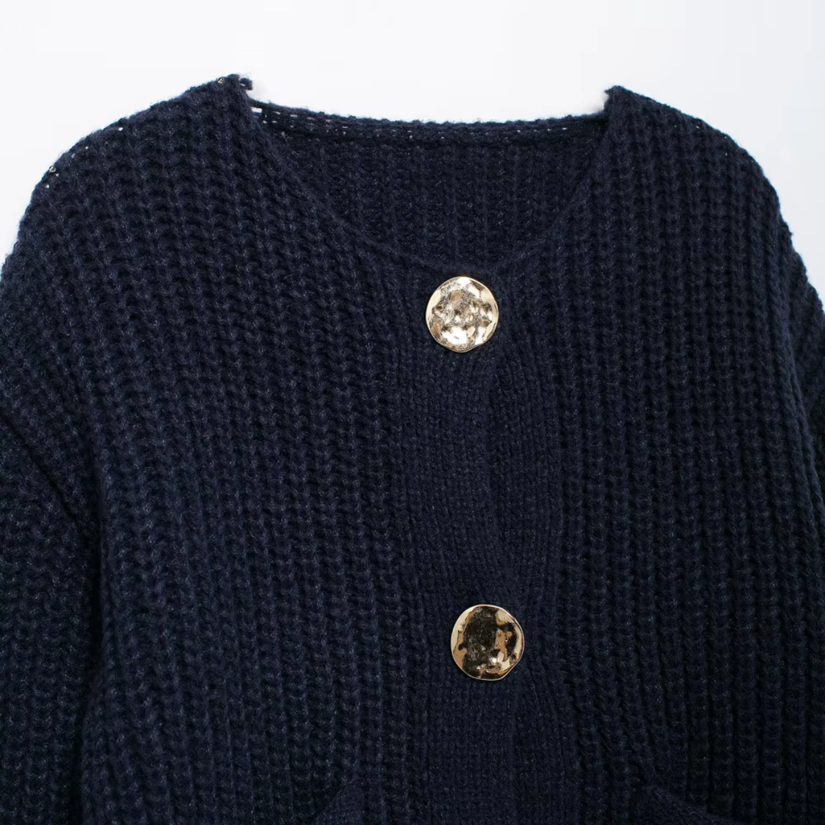 Navy gebreid en geknoopt vest met charme