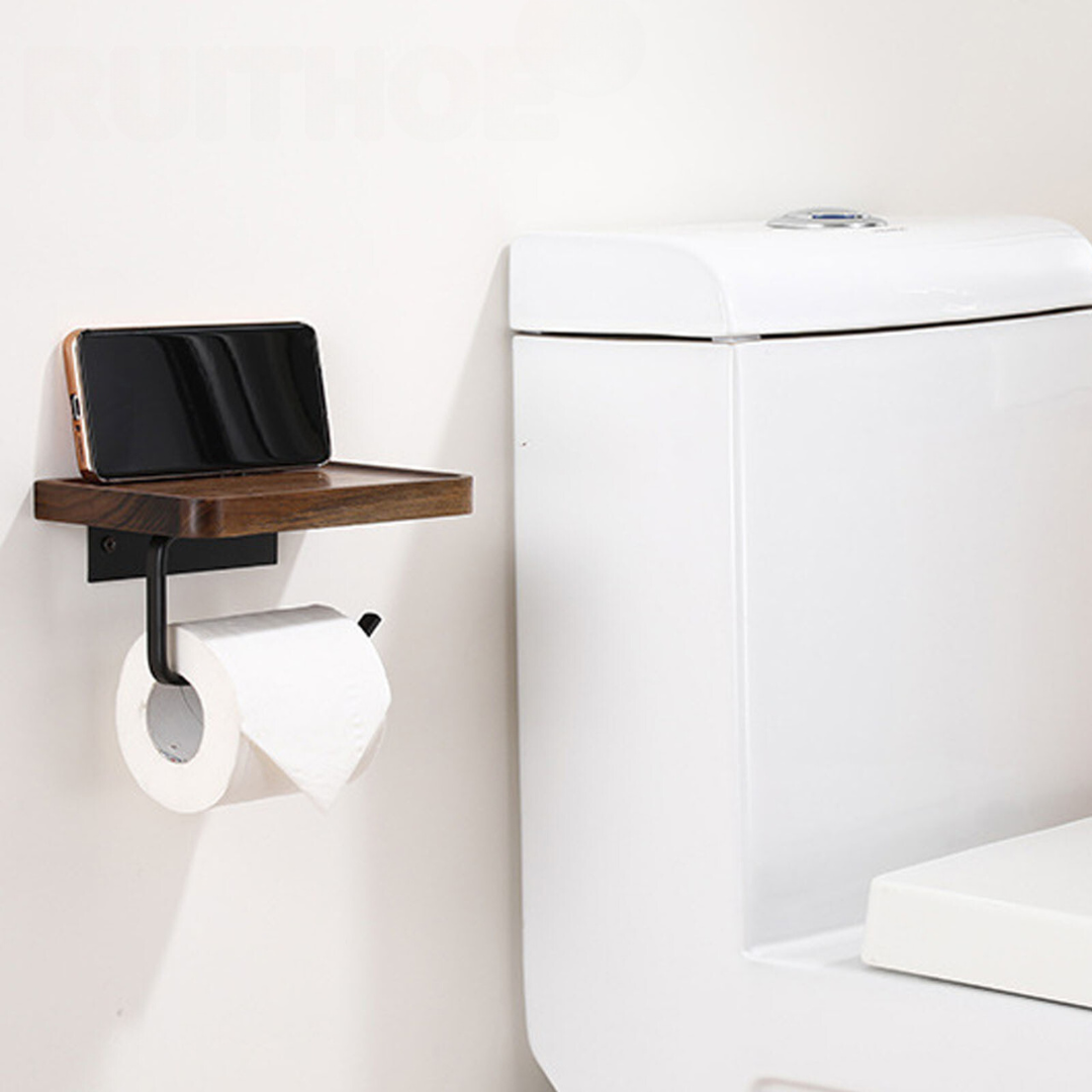 Toiletpapierhouder Wandbevestiging - Natuurlijk Walnoot Houten Plank met 304 Roestvrij Staal
