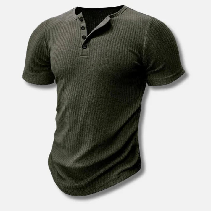 Sandro | Ademend slim-fit katoenmix zomer t-shirt voor heren met verfijnde Henley-knoopsluiting