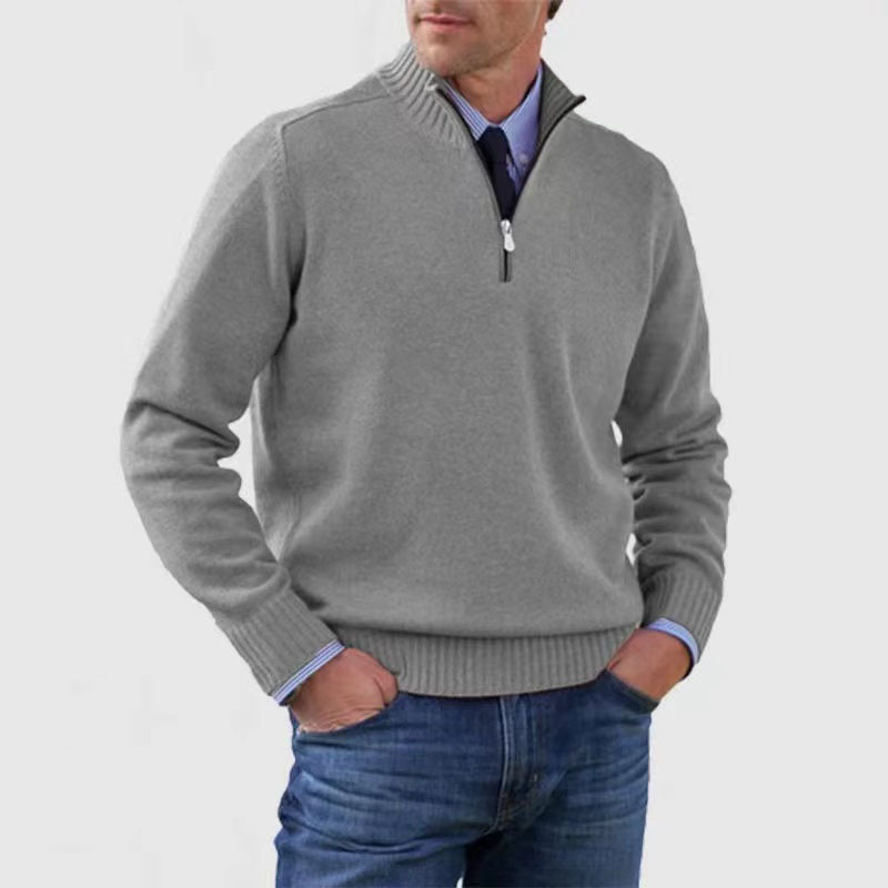 Tomasz | Pullover voor heren warm en zacht in katoenmix met een half-zip