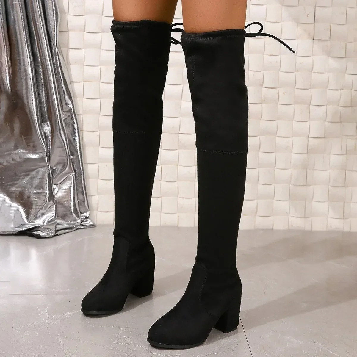 Tess - Elastische Overknee Laarzen met Ronde Teen