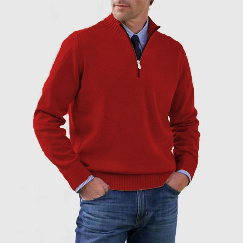 Tomasz | Pullover voor heren warm en zacht in katoenmix met een half-zip