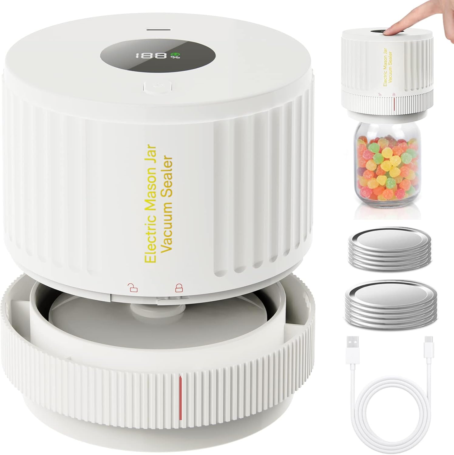 Elektrische Mason Jar Vacuum Sealer Kit - Voor Langere Versheid van Eten en Drank