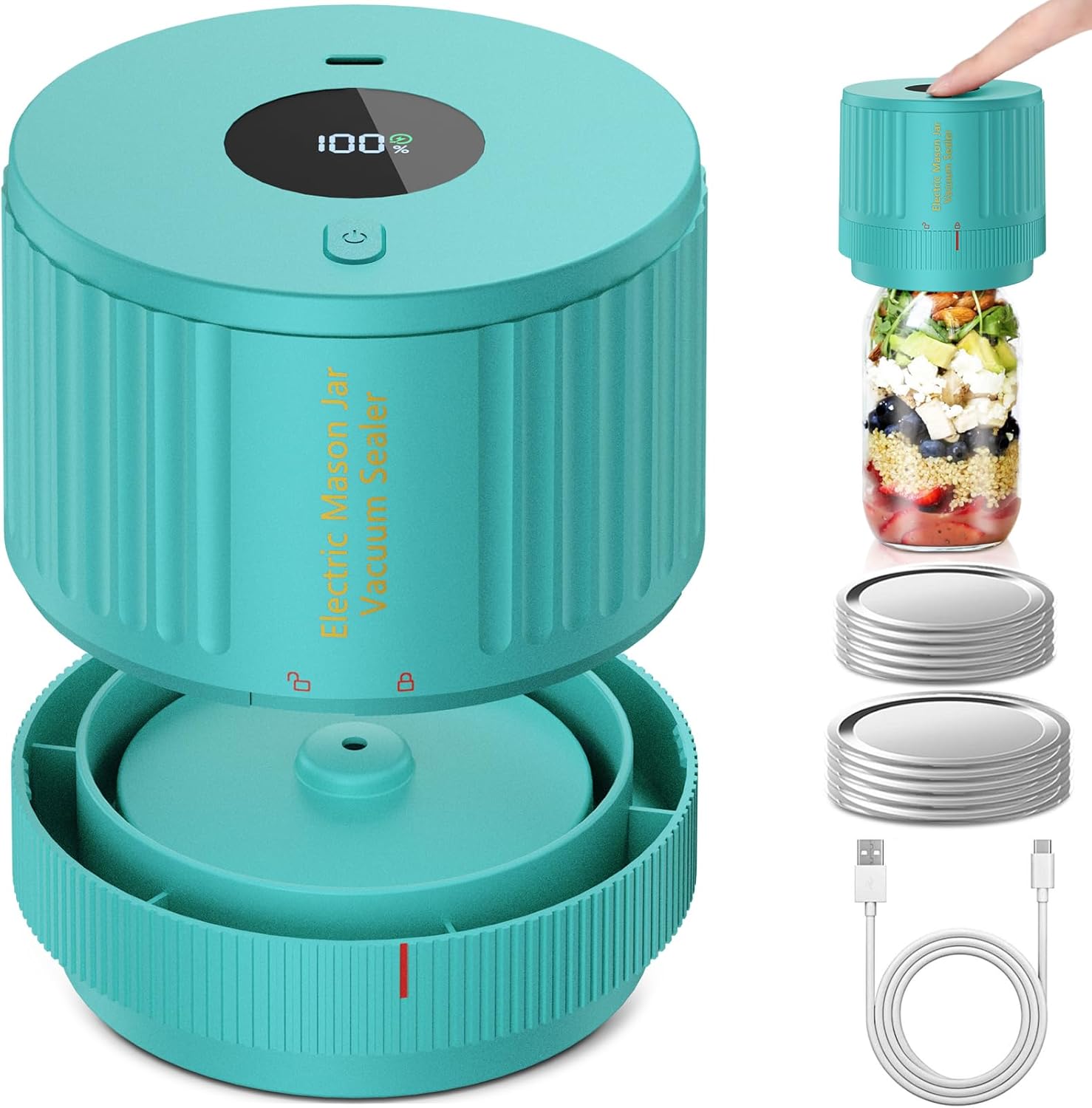 Elektrische Mason Jar Vacuum Sealer Kit - Voor Langere Versheid van Eten en Drank