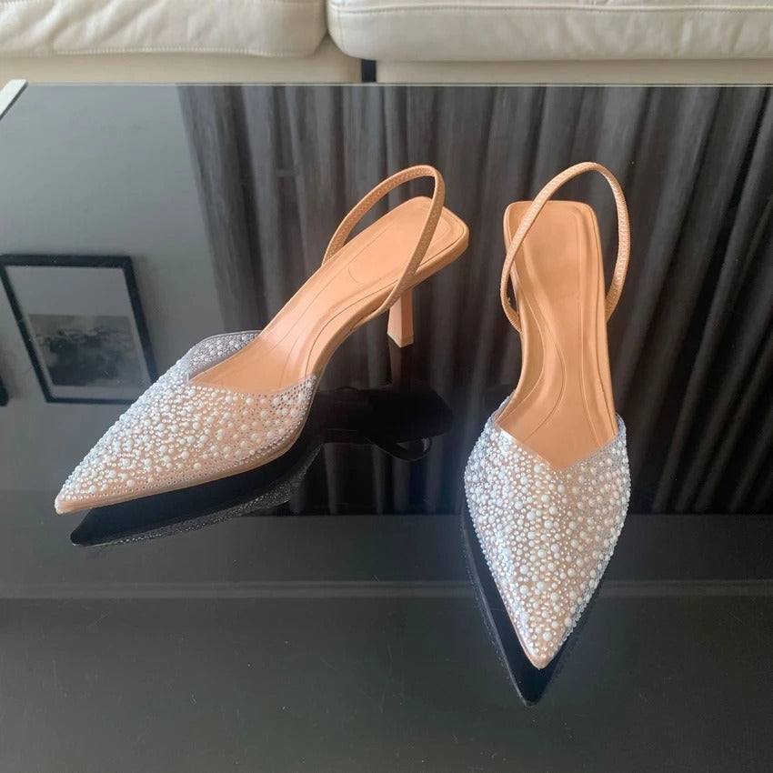 ByMave - Comfortabele pumps met witte pareldecoratie