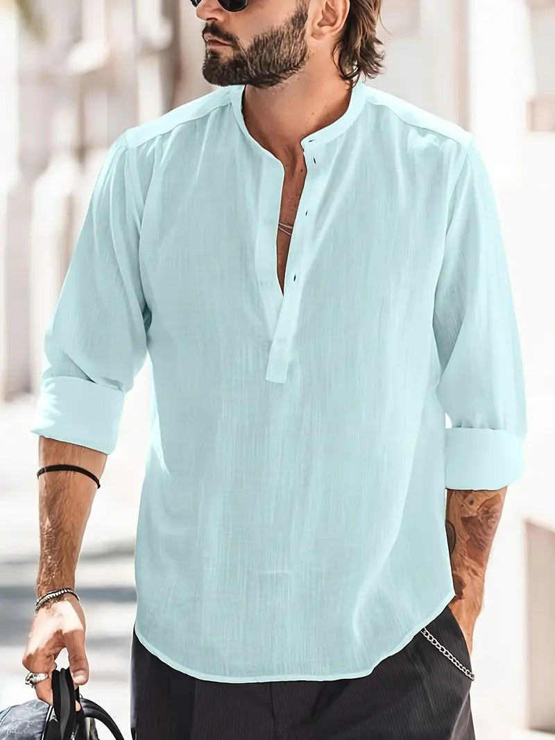 Heren linnen overhemd lange mouw – Tijdloos design met vintage details voor een stijlvolle zomerse look