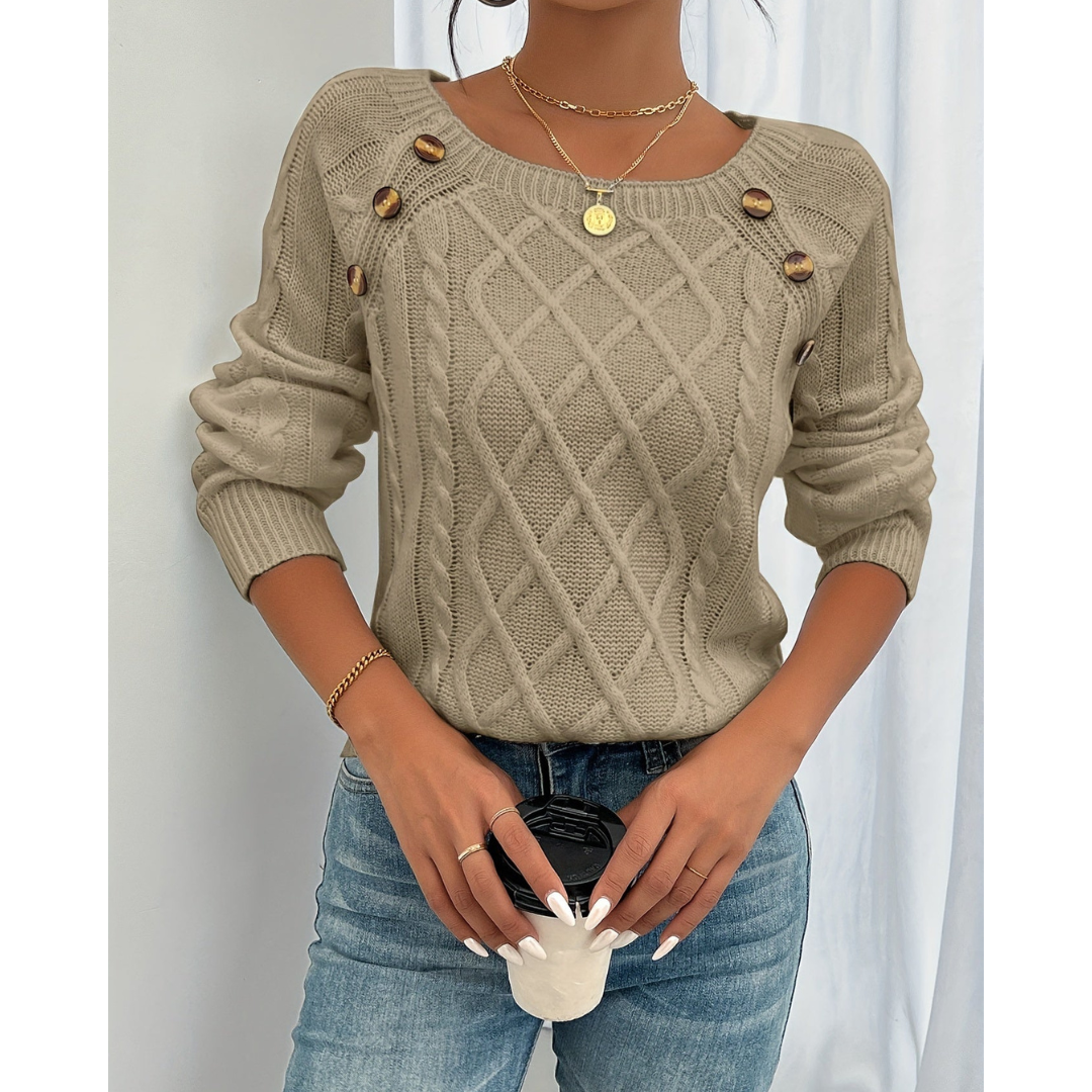 Grace - Gebreide Damestrui met Ronde Hals en Knopen - Elegant en praktisch
