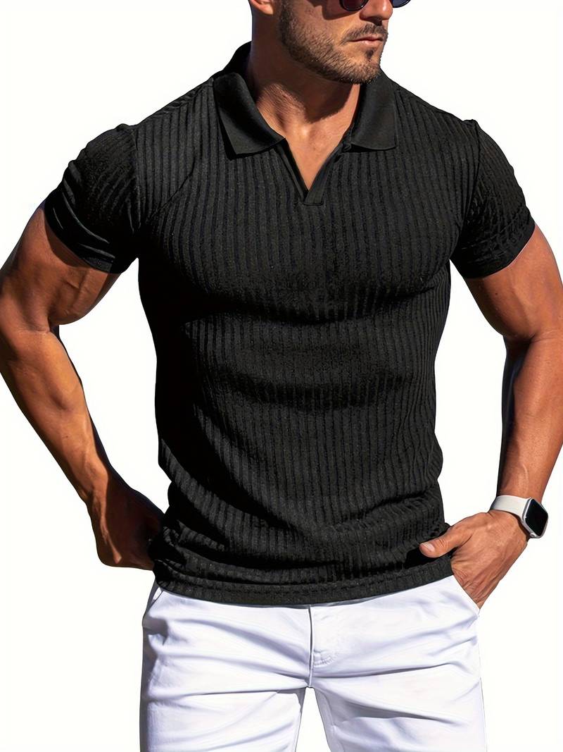 Alec - Ribbed Slimfit Polo met Moderne Pasvorm