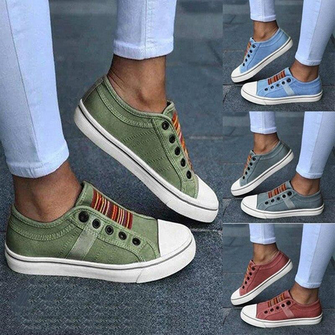 Luna | Flexibele slip-on canvas herfstsneakers voor dames met antislipzool en kleurrijk detail