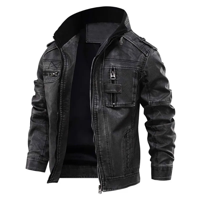 Alpha | Stoere leren herfst jas van imitatieleer voor heren in bikerstijl