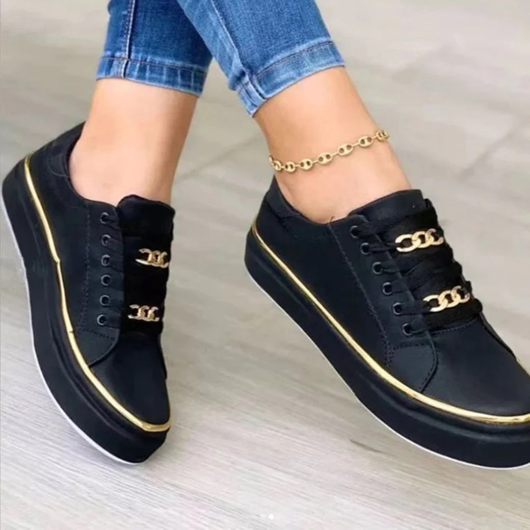 Federica | Elegante lichtgewicht PU leer herfst sneakers voor dames met gouden accenten