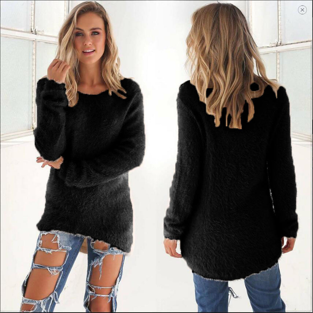 Amelia | Lichte luchtige polyester herfsttrui voor dames met pluizige textuur en ronde hals