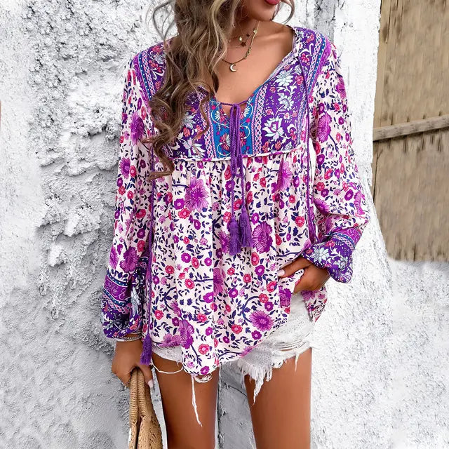 MonLu - Vintage blouse met lange mouwen