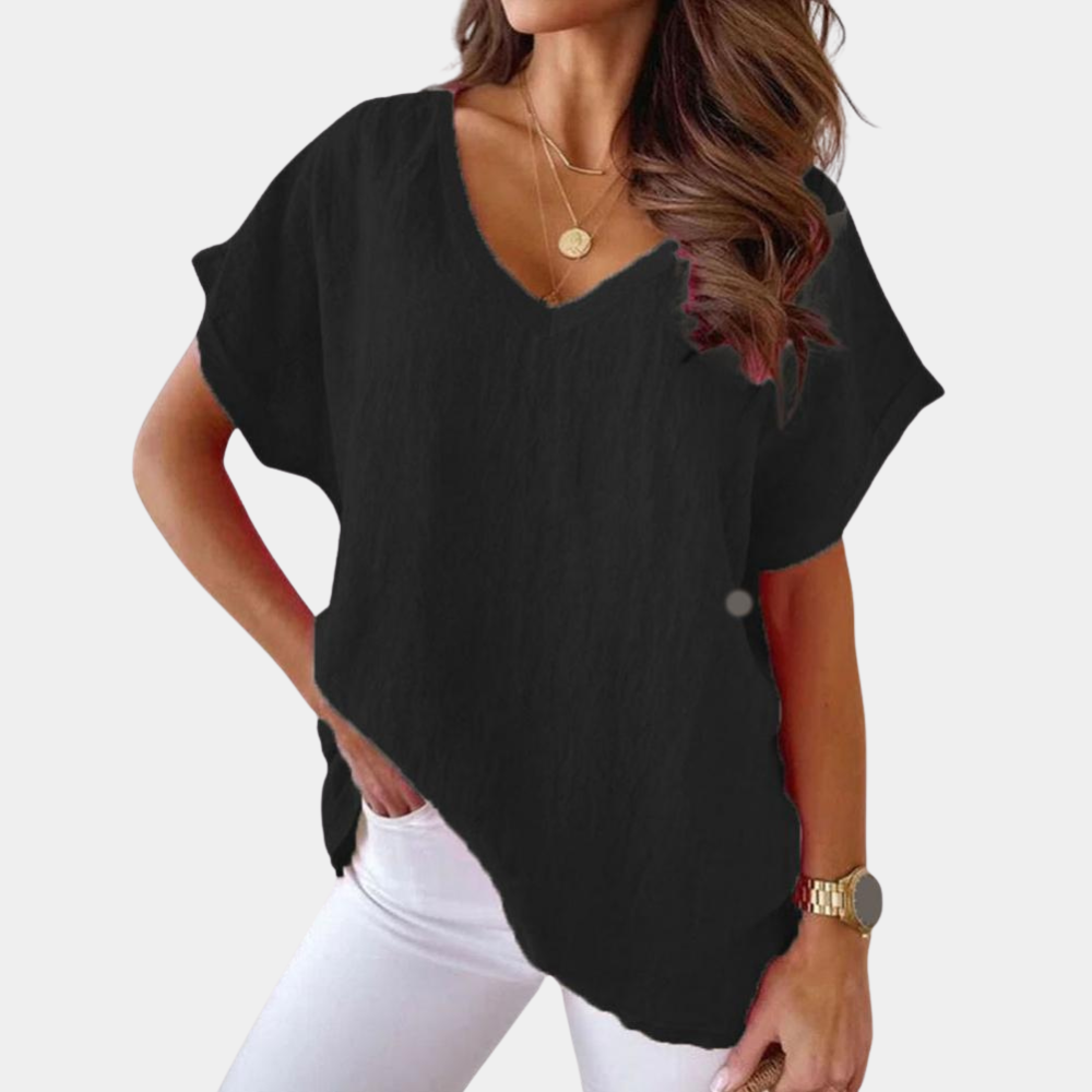 Claire | Zacht losvallend katoenmix herfst t-shirt voor dames met minimalistisch design
